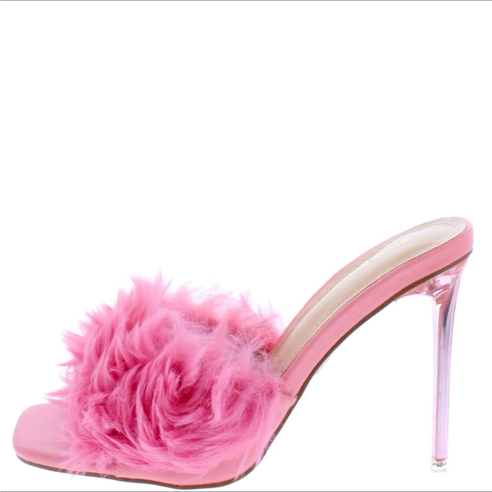 Pretty in Pink Faux Furry Feather Trim Mules